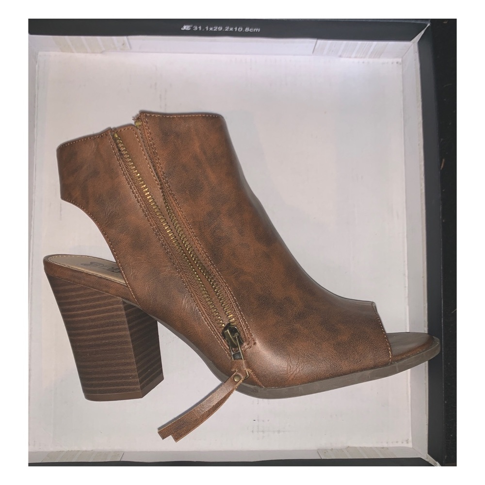 Brown open toe booties size 11